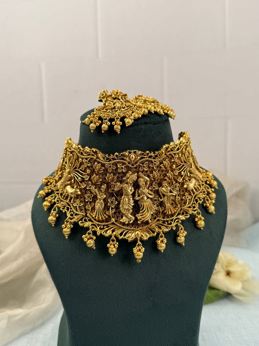 Luxurious Radha Krishna Antique Choker Necklace Set 703 - Mahilas