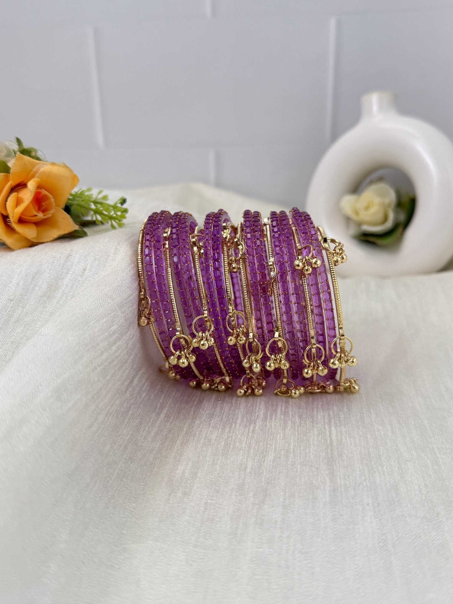 Luxurious Rain Drops & Bell Glass Bangles 16 Color Options - 3459 - Mahilas