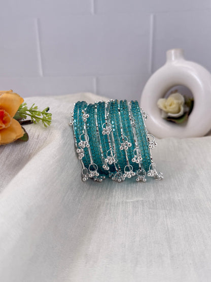 Luxurious Rain Drops & Bell Glass Bangles 16 Color Options - 3459 - Mahilas