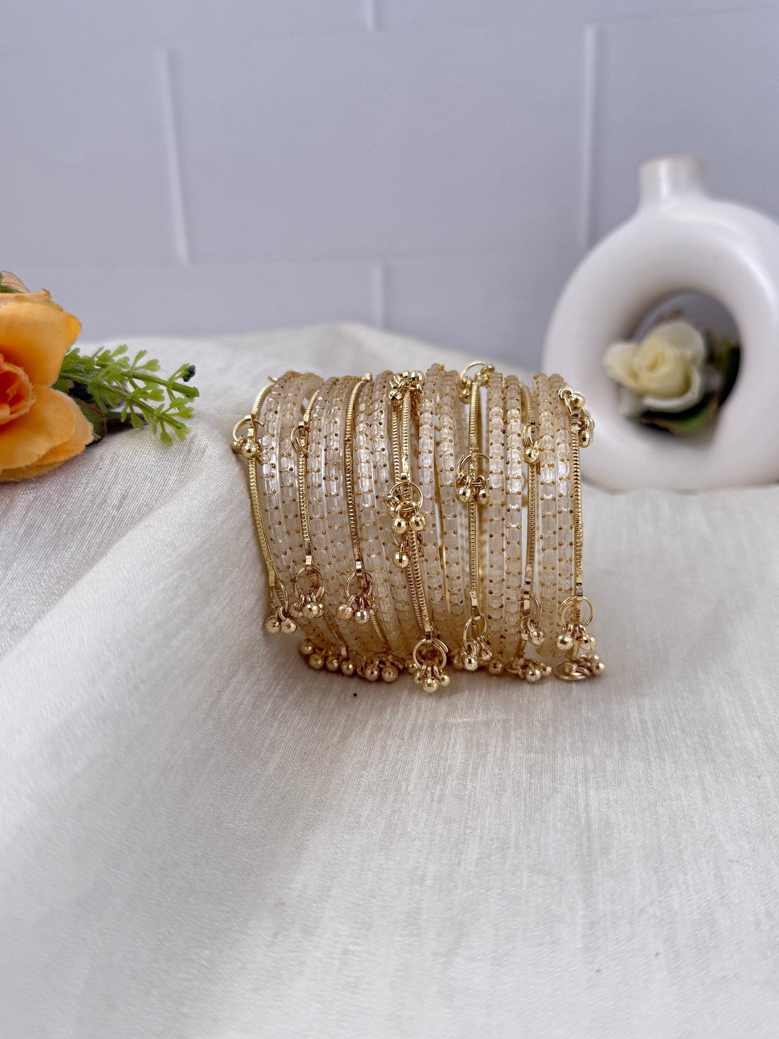 Luxurious Rain Drops & Bell Glass Bangles 16 Color Options - 3459 - Mahilas