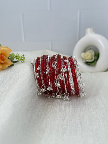 Luxurious Rain Drops & Bell Glass Bangles 16 Color Options - 3459 - Mahilas