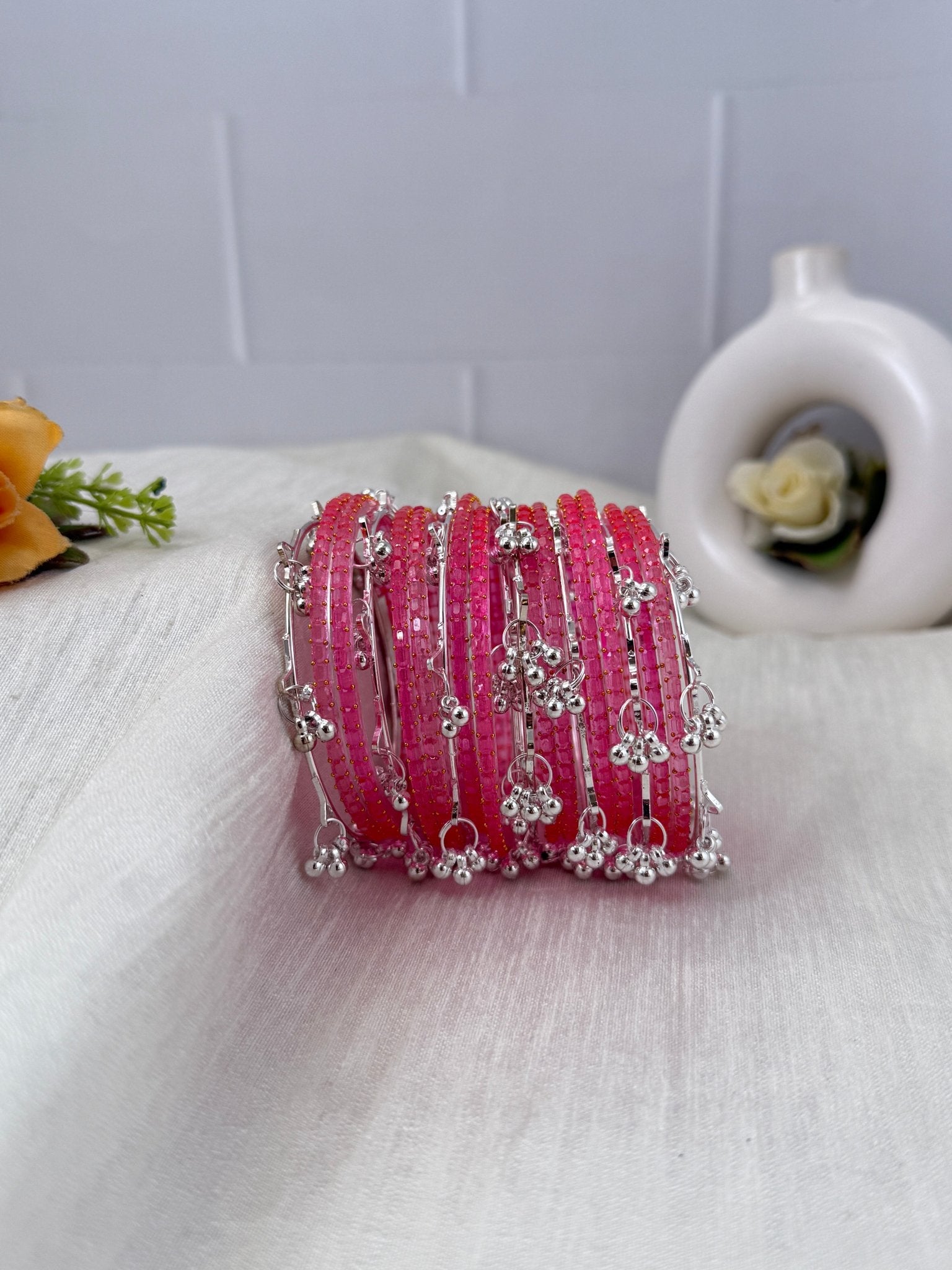 Luxurious Rain Drops & Bell Glass Bangles 16 Color Options - 3459 - Mahilas