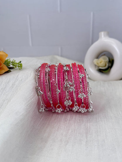 Luxurious Rain Drops & Bell Glass Bangles 16 Color Options - 3459 - Mahilas