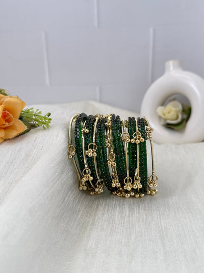 Luxurious Rain Drops & Bell Glass Bangles 16 Color Options - 3459 - Mahilas