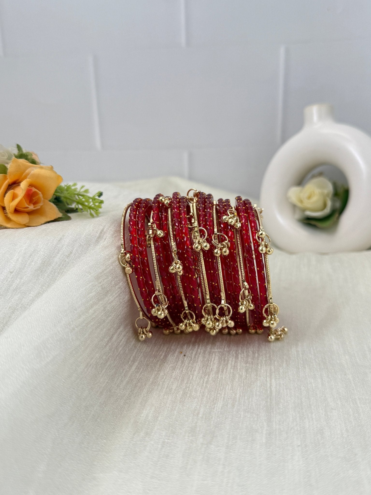 Luxurious Rain Drops & Bell Glass Bangles 16 Color Options - 3459 - Mahilas