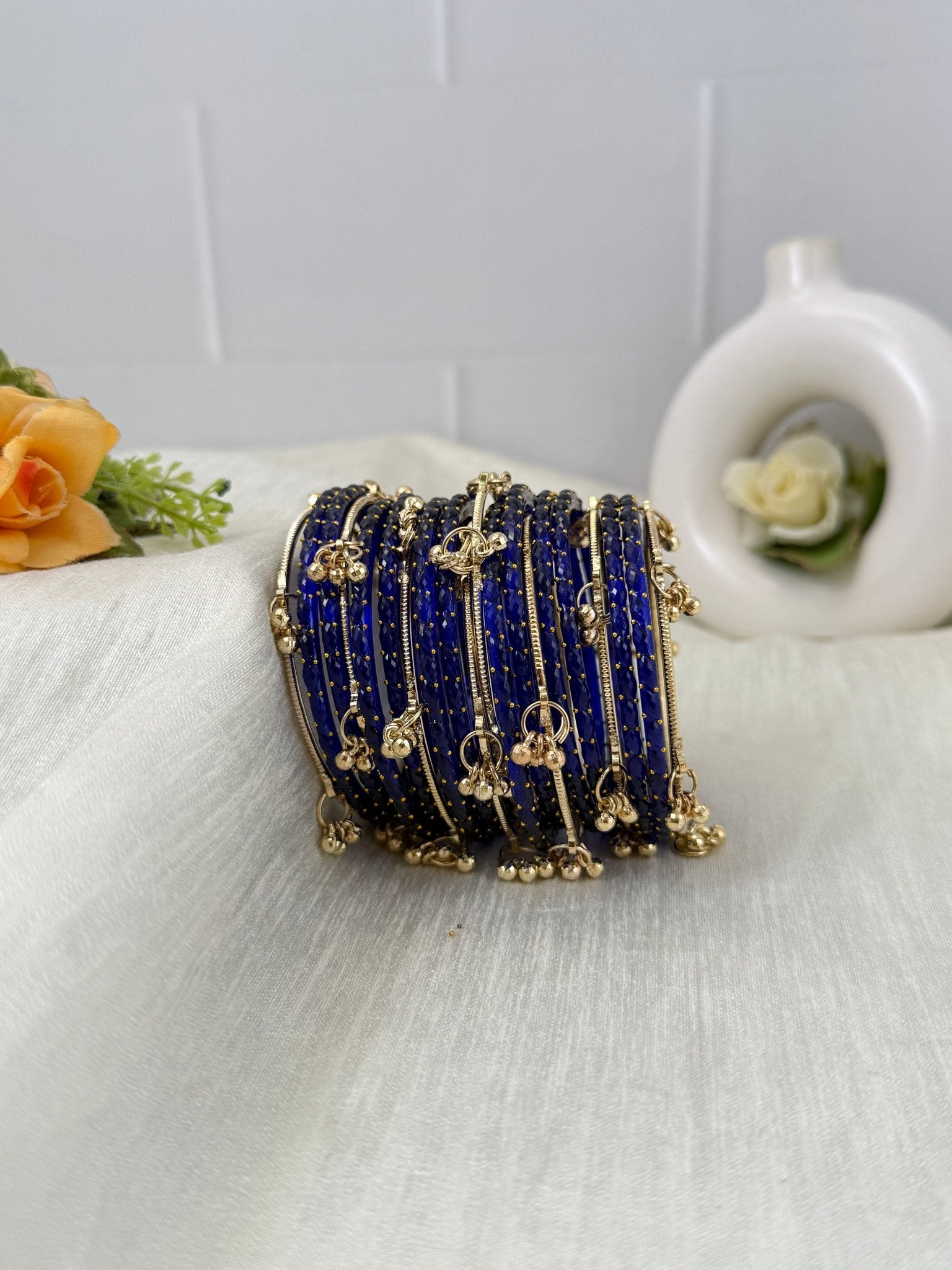 Luxurious Rain Drops & Bell Glass Bangles 16 Color Options - 3459 - Mahilas