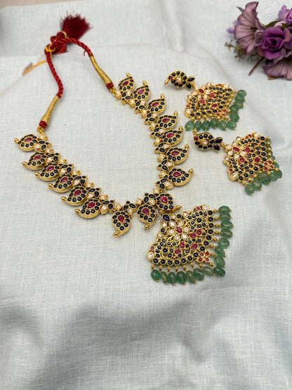 Luxurious Reversible Bridal Mango Jadau Kundan Short Necklace 354 Blue & White - Mahilas