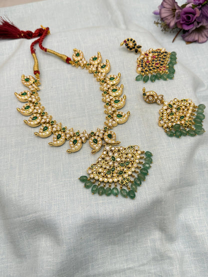 Luxurious Reversible Bridal Mango Jadau Kundan Short Necklace 354 Blue & White - Mahilas