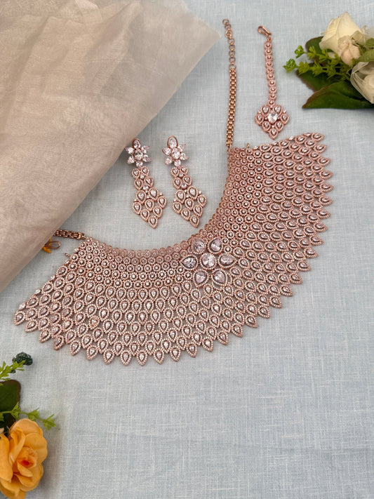 Luxurious Rose Gold Bridal Choker Necklace 691 - Mahilas