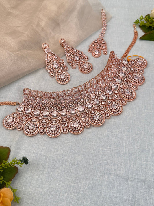 Luxurious Rose Gold Bridal Choker Necklace 694 - Mahilas