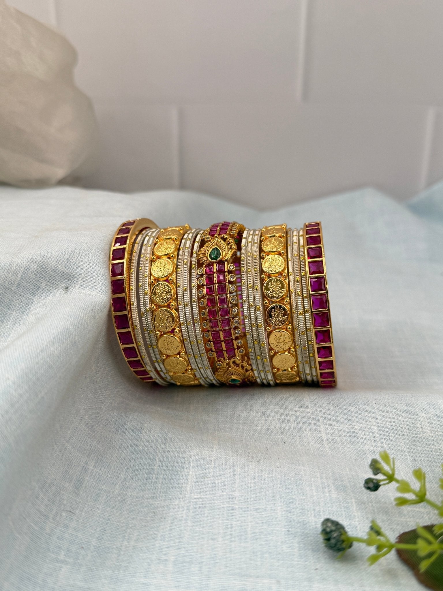 Luxurious Ruby Gold Swarna & Kaasu Bangle Set 5231 - Mahilas