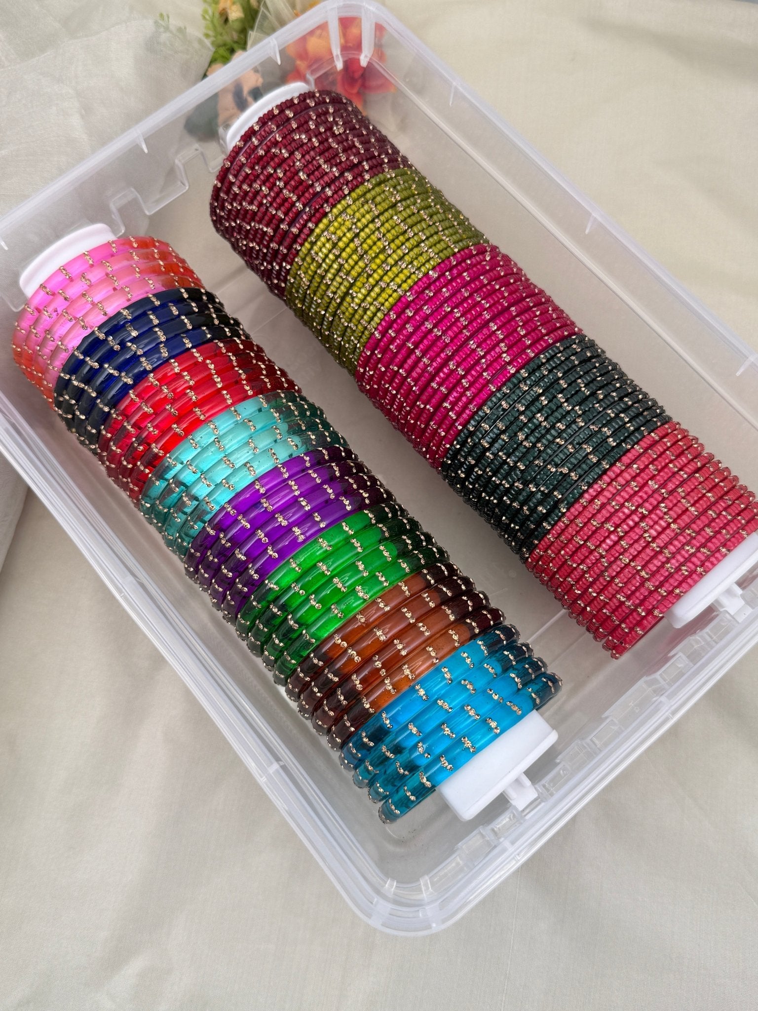 Luxurious Sqaure Cut & River Drop Kada Design Glass Bangle Box - 074 - Mahilas