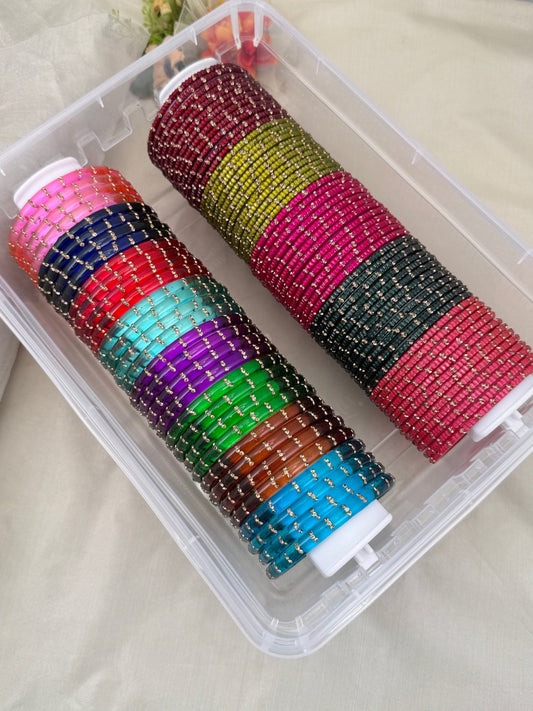 Luxurious Sqaure Cut & River Drop Kada Design Glass Bangle Box - 074 - Mahilas