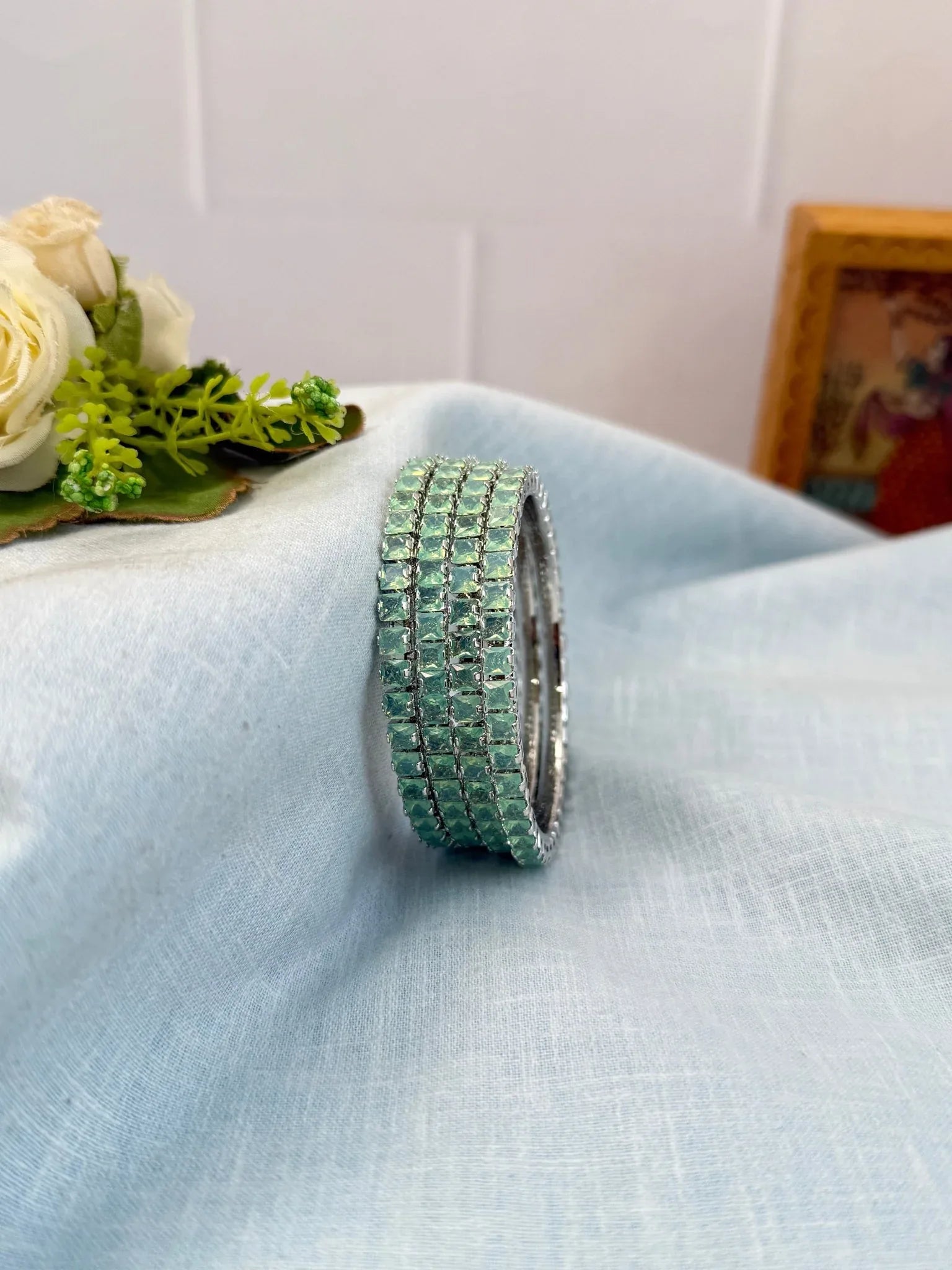 Luxurious Stone Silver Base Bangles 7052 - 8 Colors - Mahilas