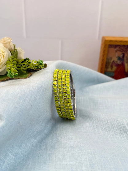 Luxurious Stone Silver Base Bangles 7052 - 8 Colors - Mahilas