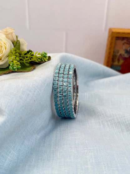 Luxurious Stone Silver Base Bangles 7052 - 8 Colors - Mahilas