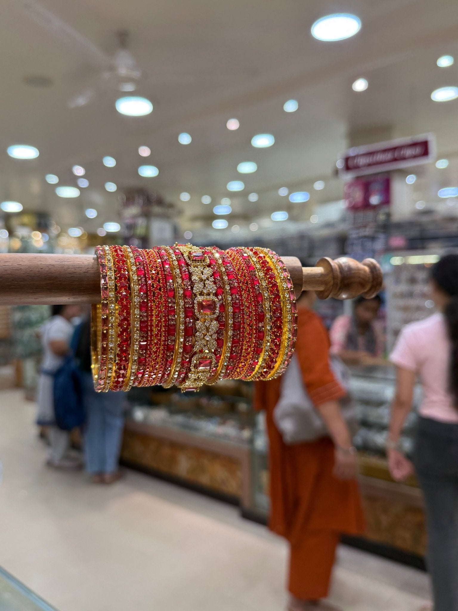 Luxurious Strawberry Red & Gold Glass and Stone Bangle Set - 5332 - Mahilas