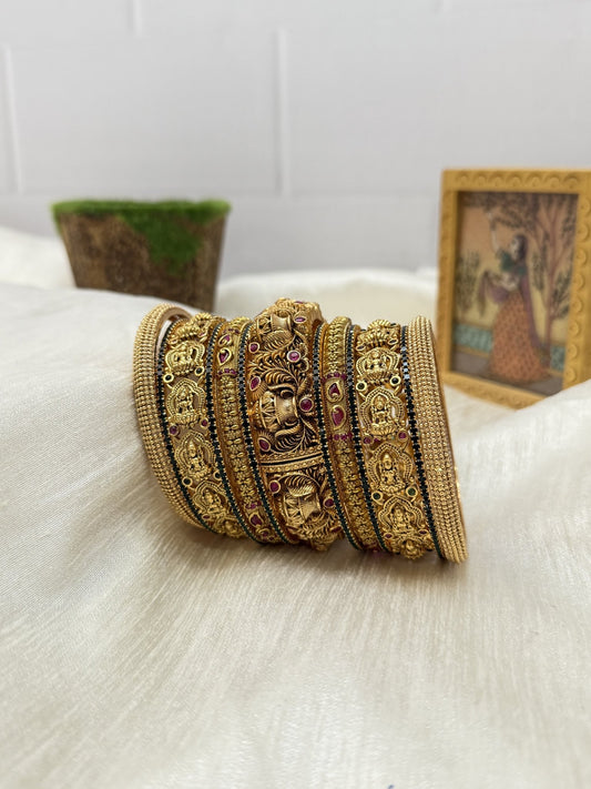 Luxurious Temple Gold Antique And Dark Green Bridal Bangle Set - 5138 - Mahilas