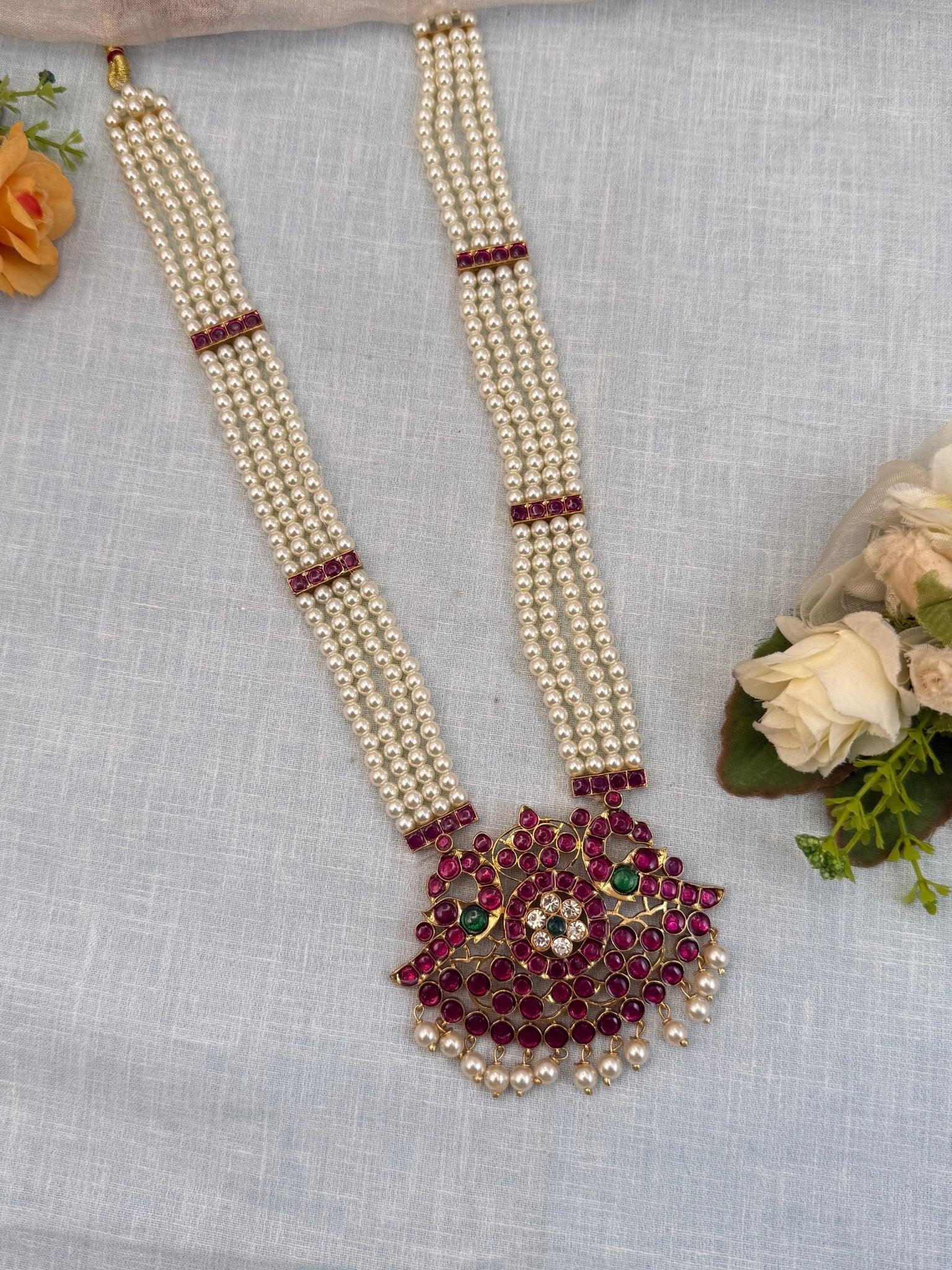 Luxurious Temple Long Brass Necklace Set 013 - Mahilas