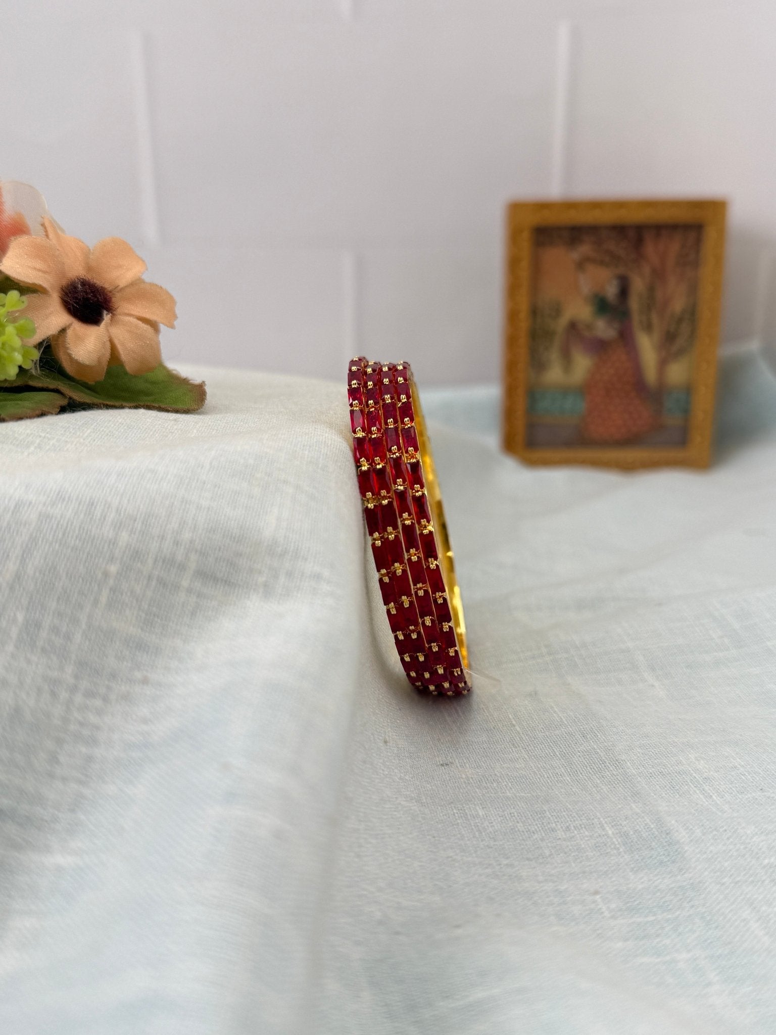 Luxurious Thin Stone Bangles Gold Base 7197 - 9 Colors - Mahilas