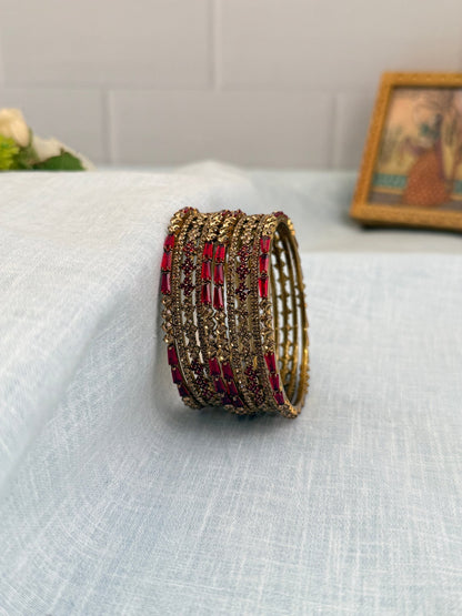 Luxurious Victorian Antique Stone Bangles Matching Set 7007 - 5 Colors - Mahilas