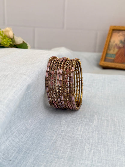 Luxurious Victorian Antique Stone Bangles Matching Set 7007 - 5 Colors - Mahilas