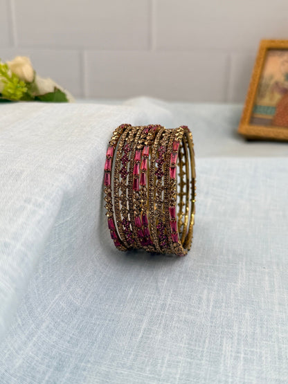 Luxurious Victorian Antique Stone Bangles Matching Set 7007 - 5 Colors - Mahilas