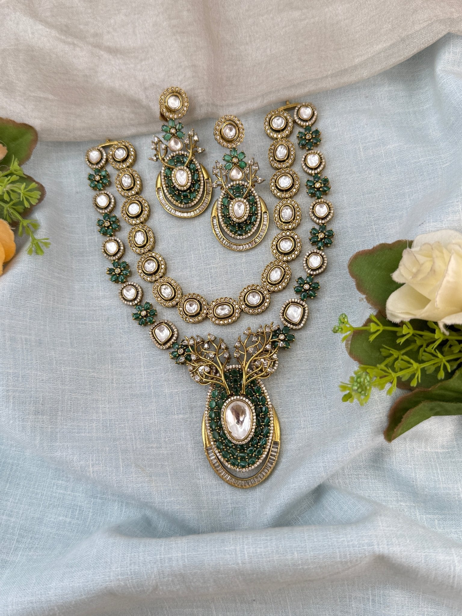 Luxurious Victorian Kundan Layered Pendant Necklace Set 741 - Mahilas
