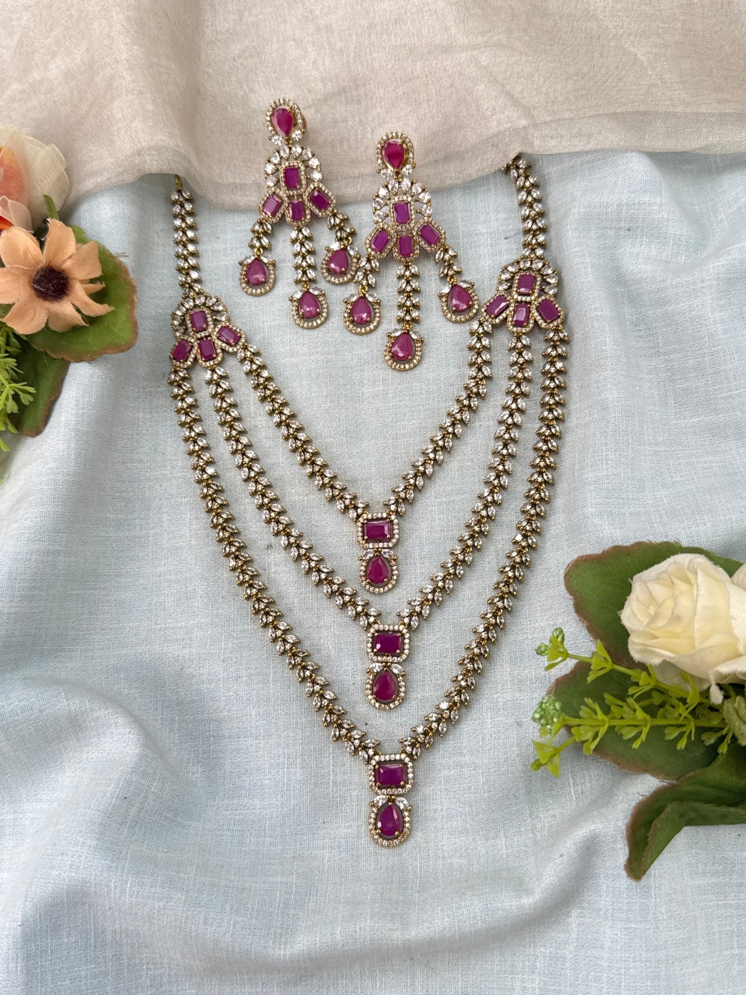 Luxurious Victorian Layer Mid Long Necklace Set 681 - Mahilas