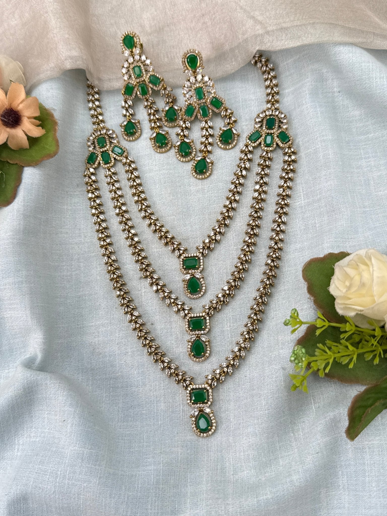 Luxurious Victorian Layer Mid Long Necklace Set 682 - Mahilas