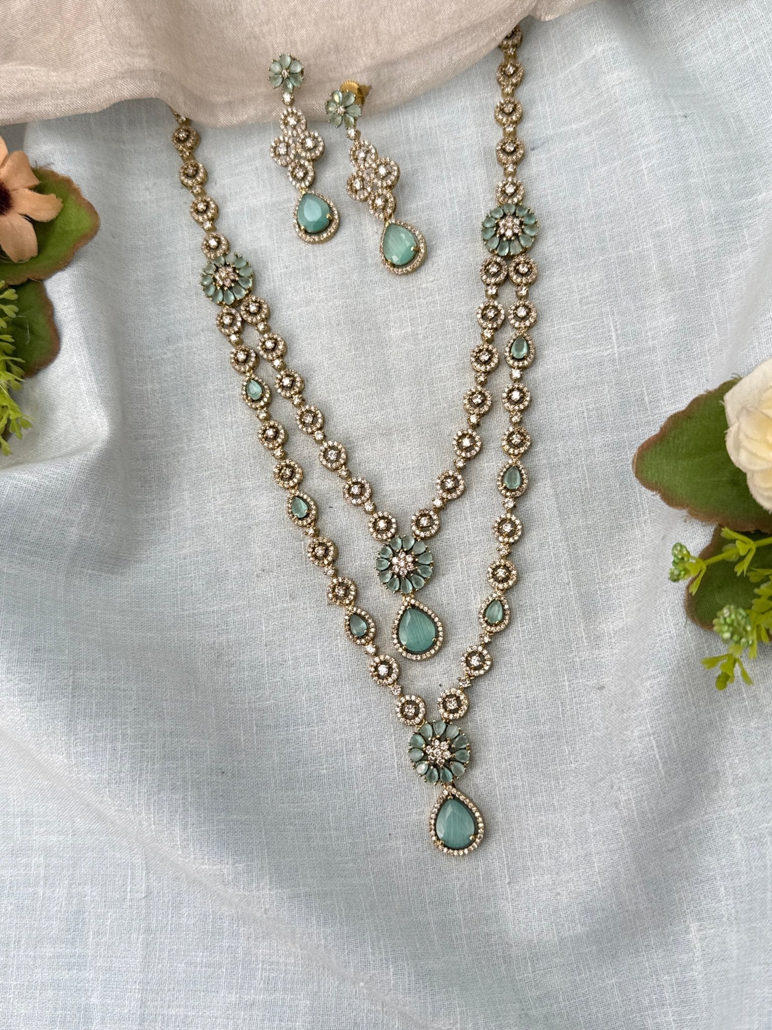 Luxurious Victorian Layer Mid Long Necklace Set 684 - Mahilas