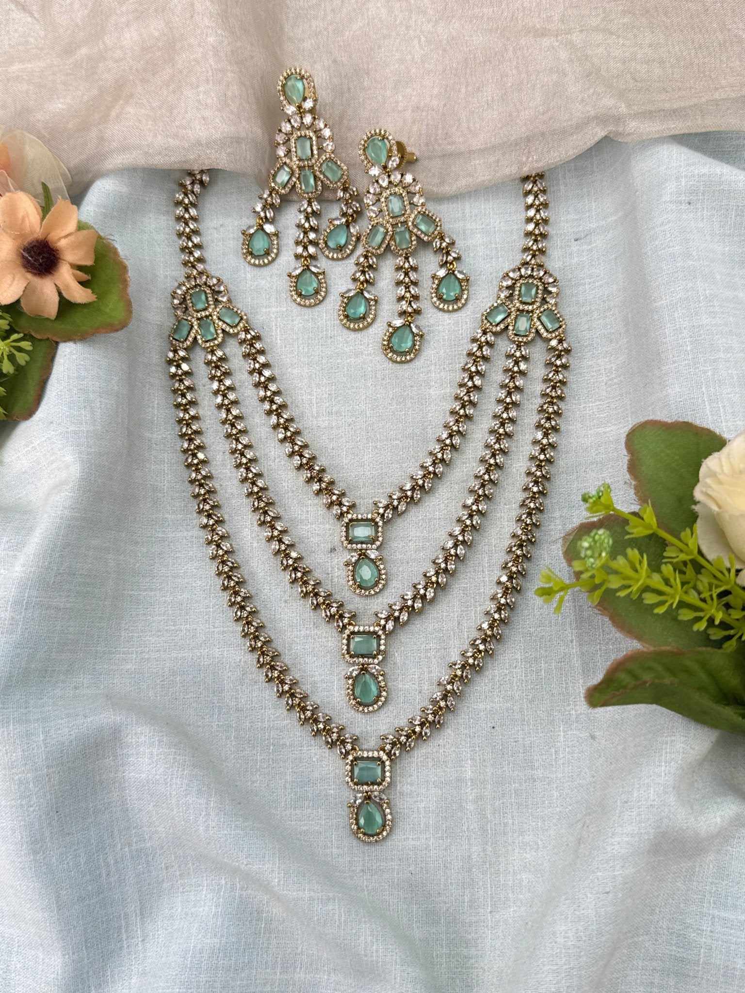 Luxurious Victorian Layer Mid Long Necklace Set 688 - Mahilas