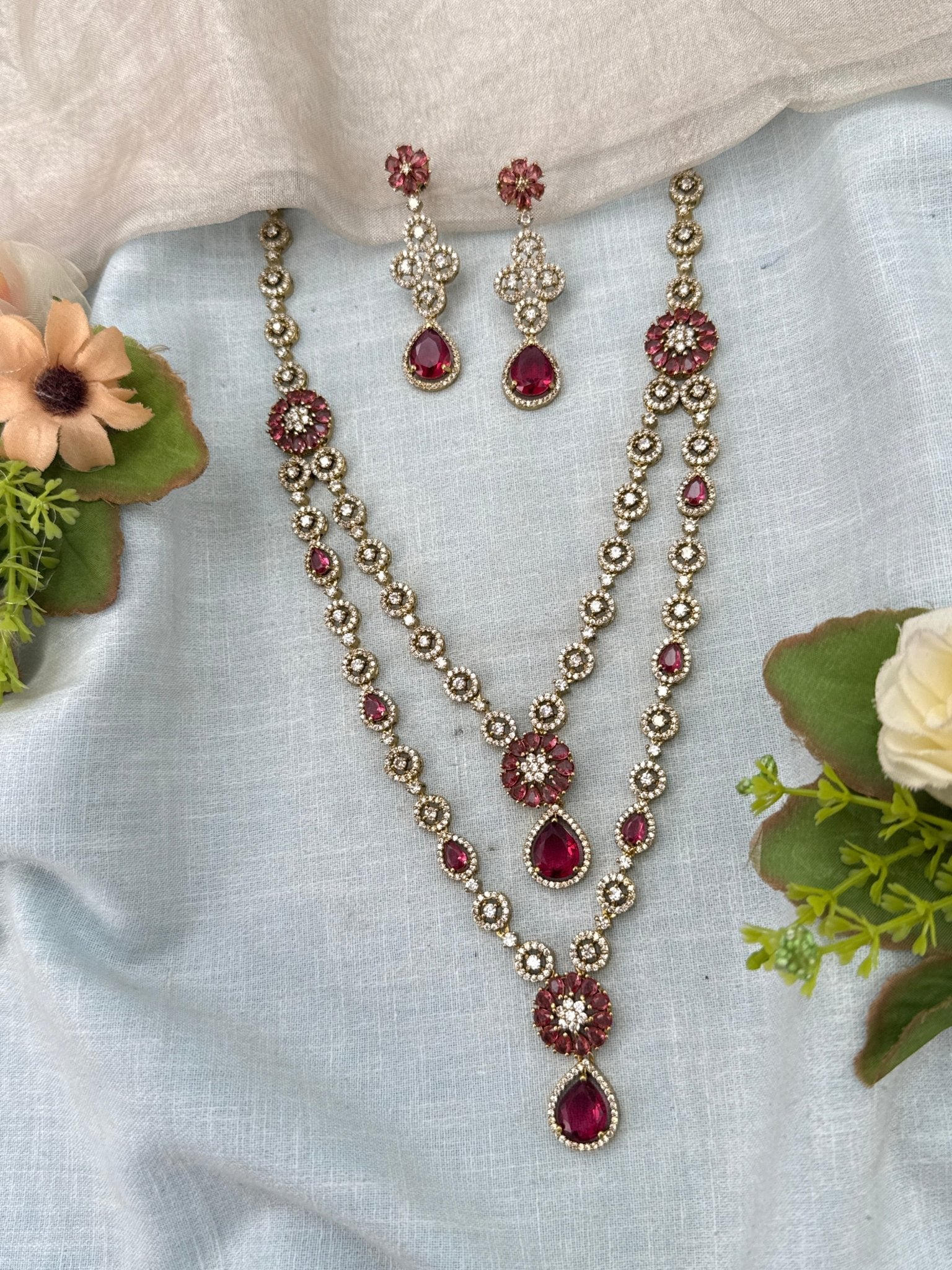 Luxurious Victorian Layer Mid Long Necklace Set 692 - Mahilas