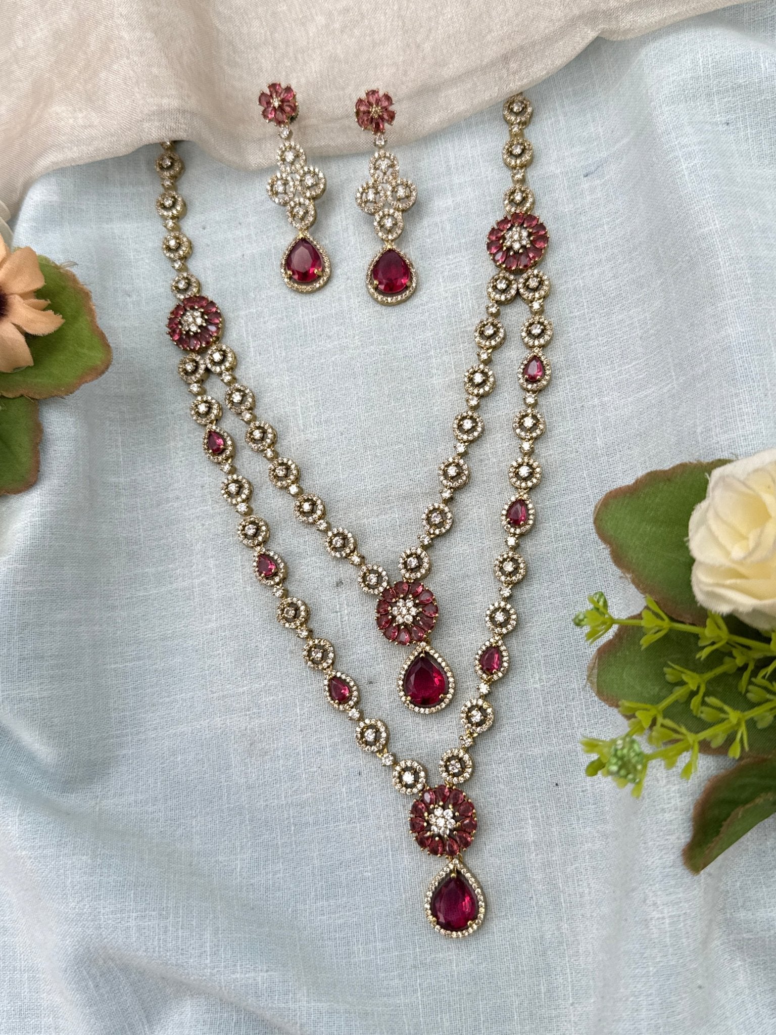 Luxurious Victorian Layer Mid Long Necklace Set 692 - Mahilas