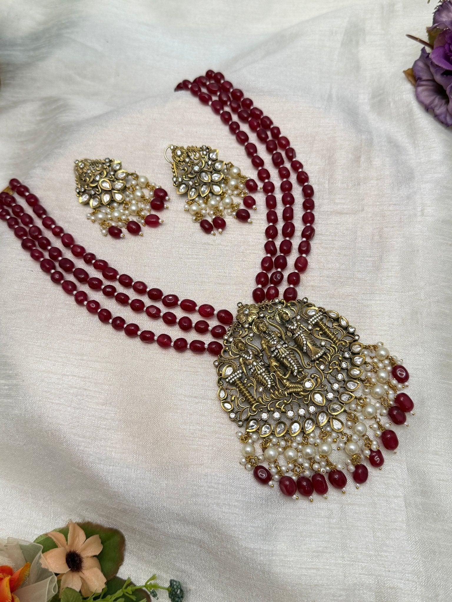 Luxurious Victorian Layer Ram Parivar Necklace Set 194 - Mahilas
