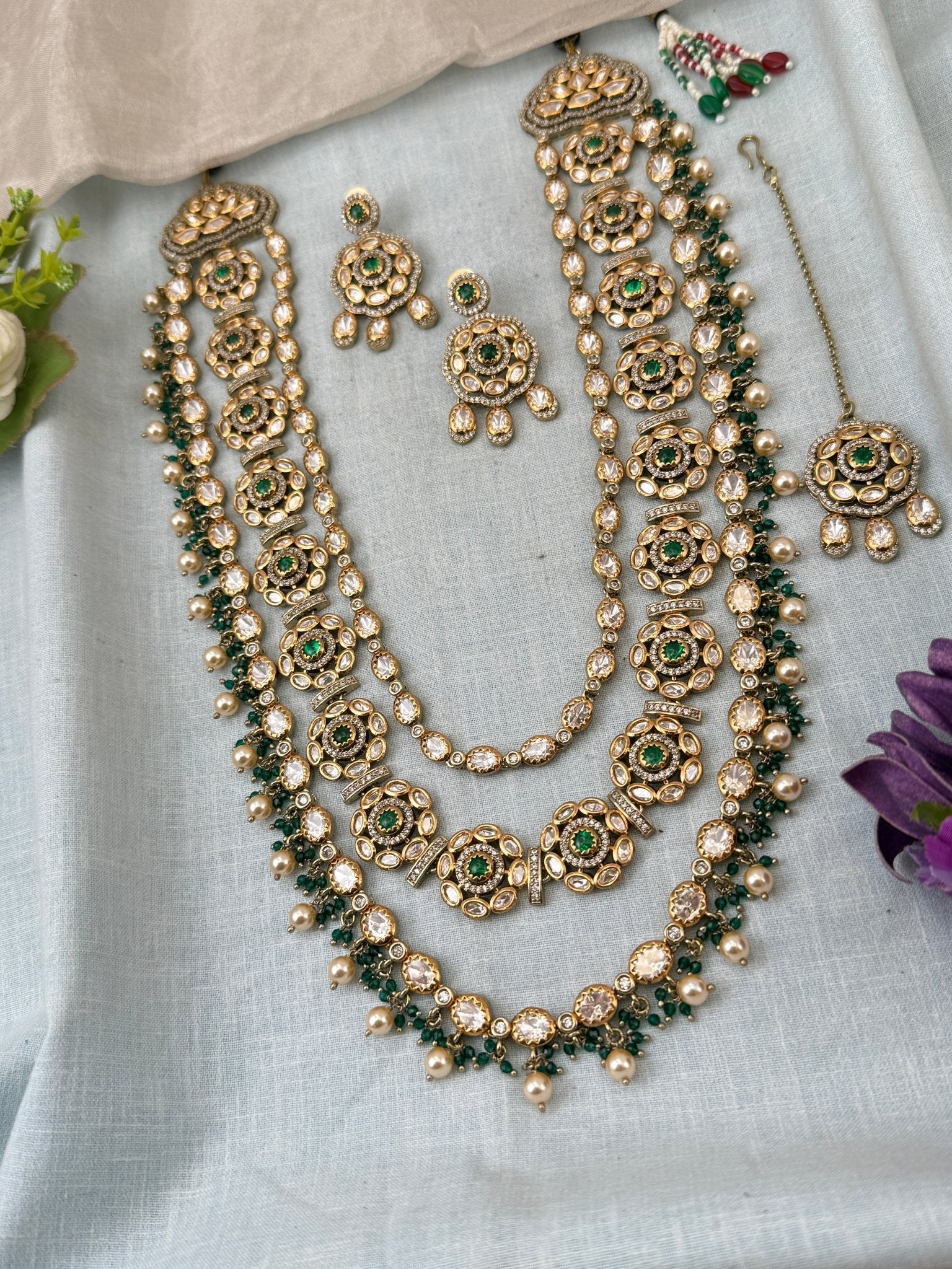 Luxurious Victorian Layered Maharani Statement Necklace Set 666 - Mahilas