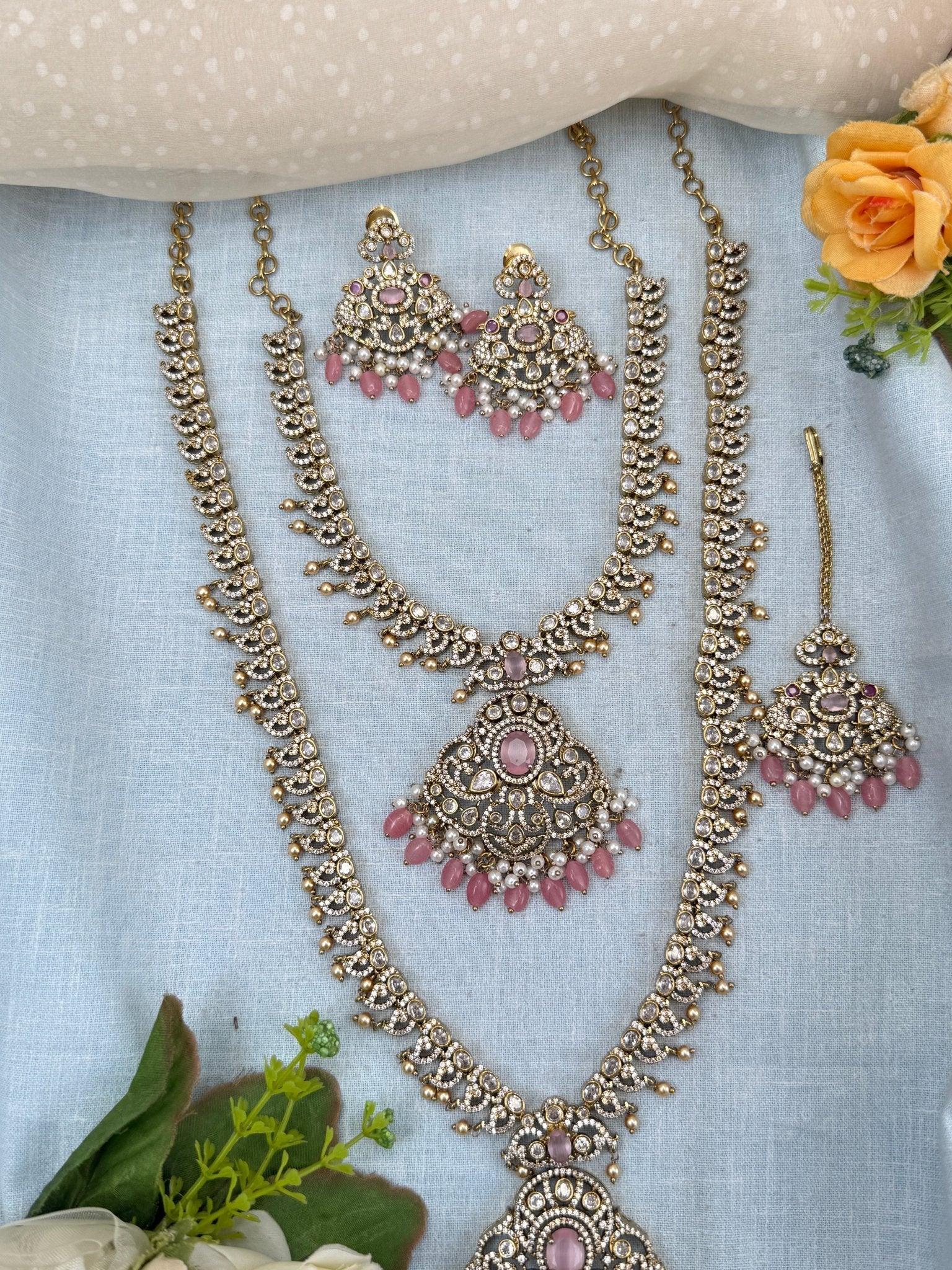 Luxurious Victorian Semi Bridal Necklace Set 566 - Mahilas