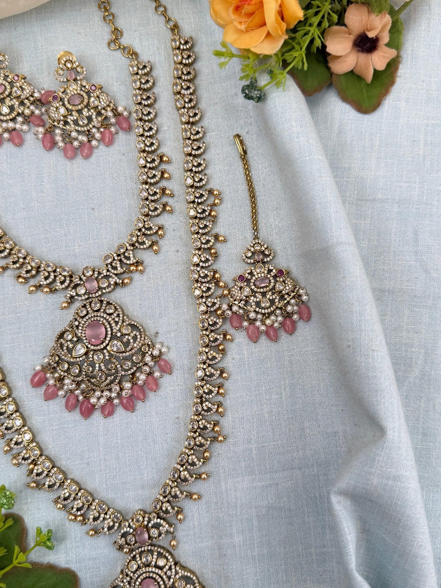 Luxurious Victorian Semi Bridal Necklace Set 566 - Mahilas