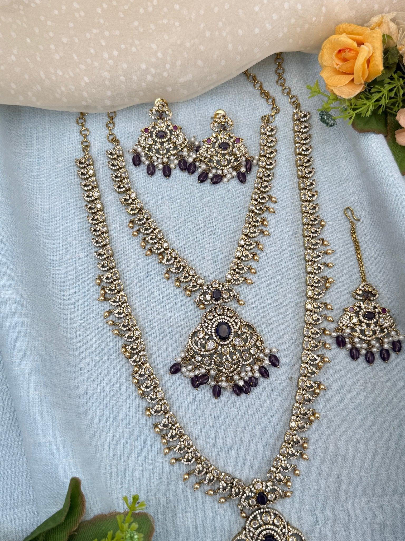 Luxurious Victorian Semi Bridal Necklace Set 568 - Mahilas