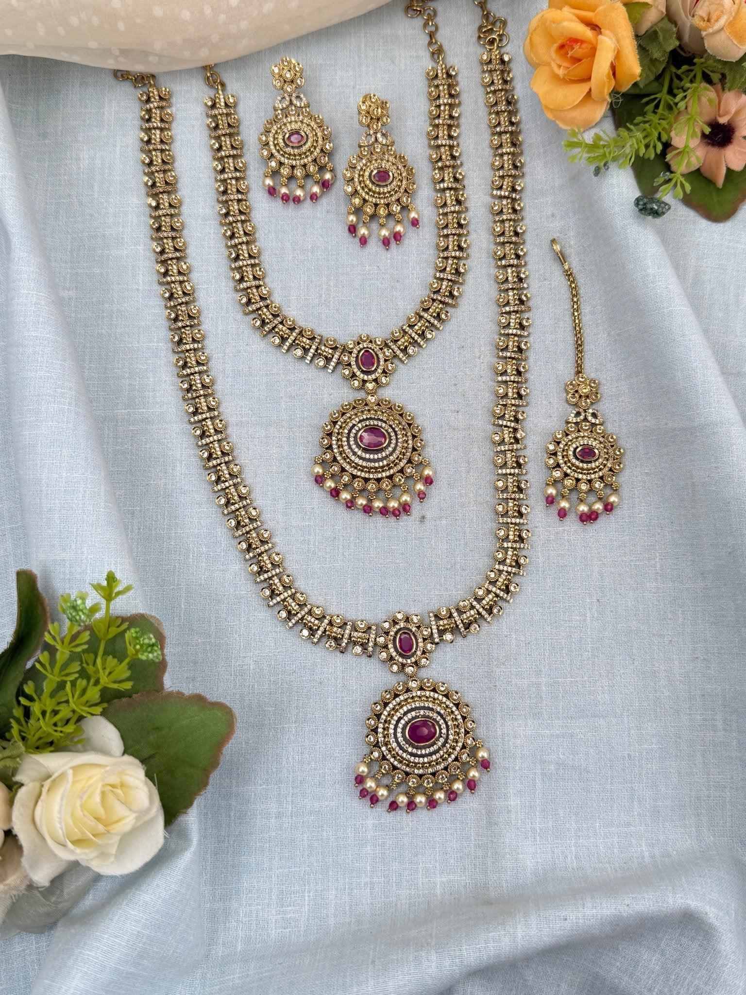 Luxurious Victorian Semi Bridal Necklace Set 573 - Mahilas