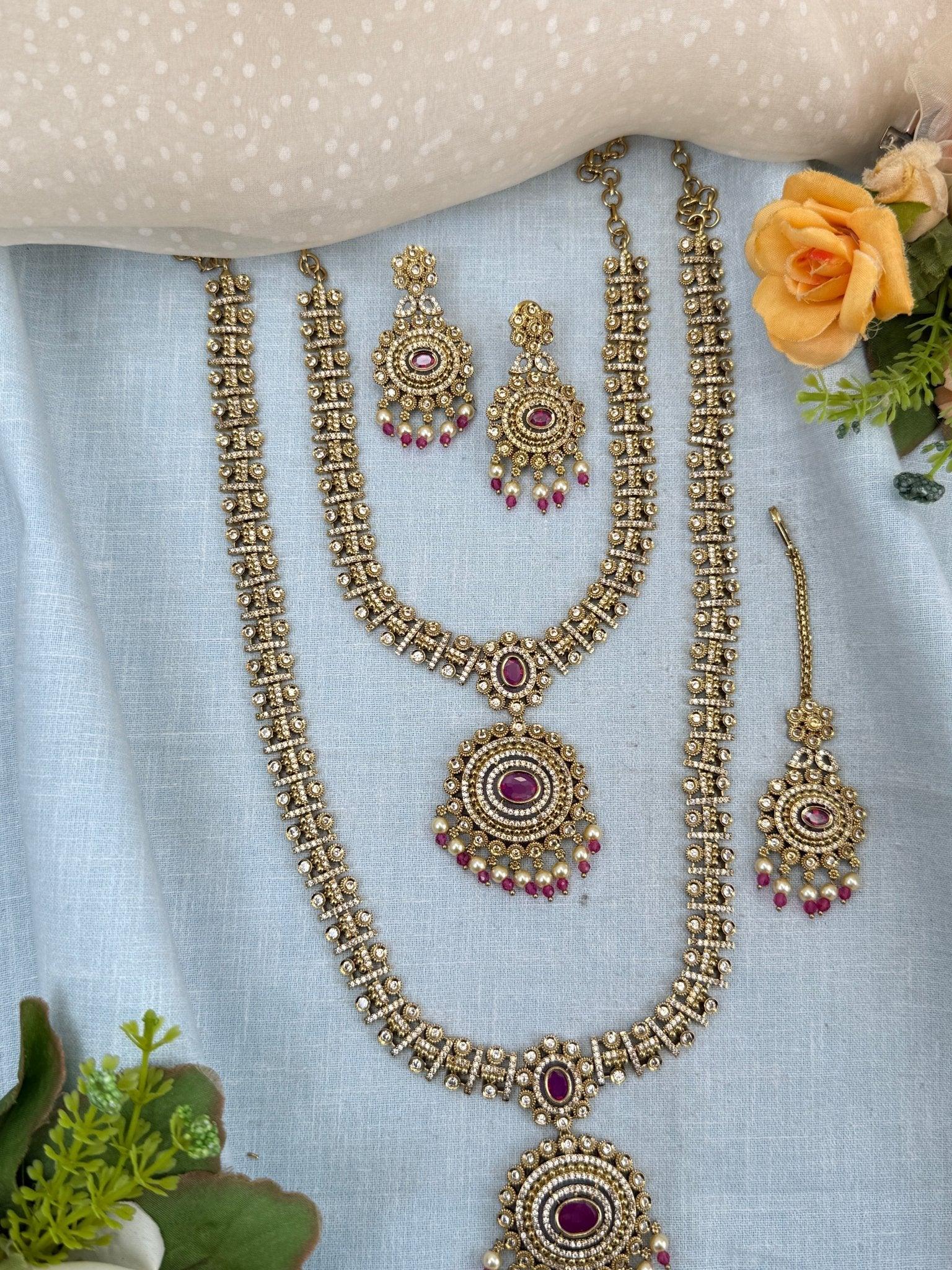 Luxurious Victorian Semi Bridal Necklace Set 573 - Mahilas