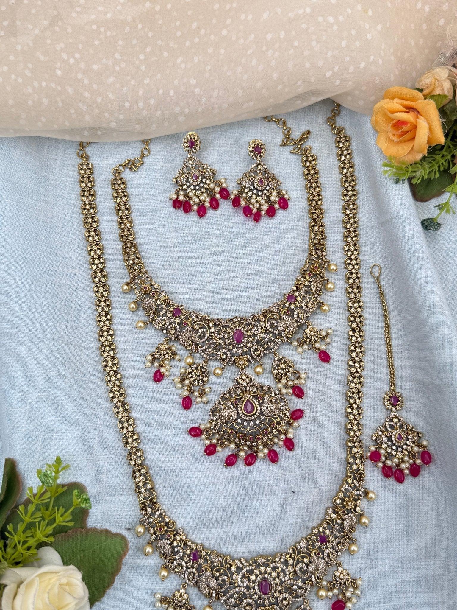 Luxurious Victorian Semi Bridal Necklace Set 575 - Mahilas