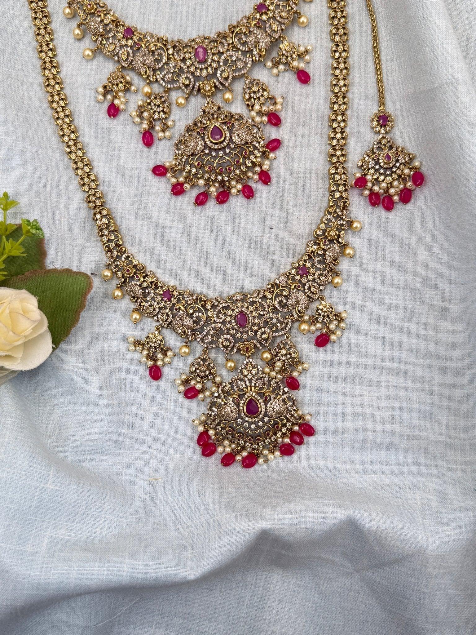 Luxurious Victorian Semi Bridal Necklace Set 575 - Mahilas
