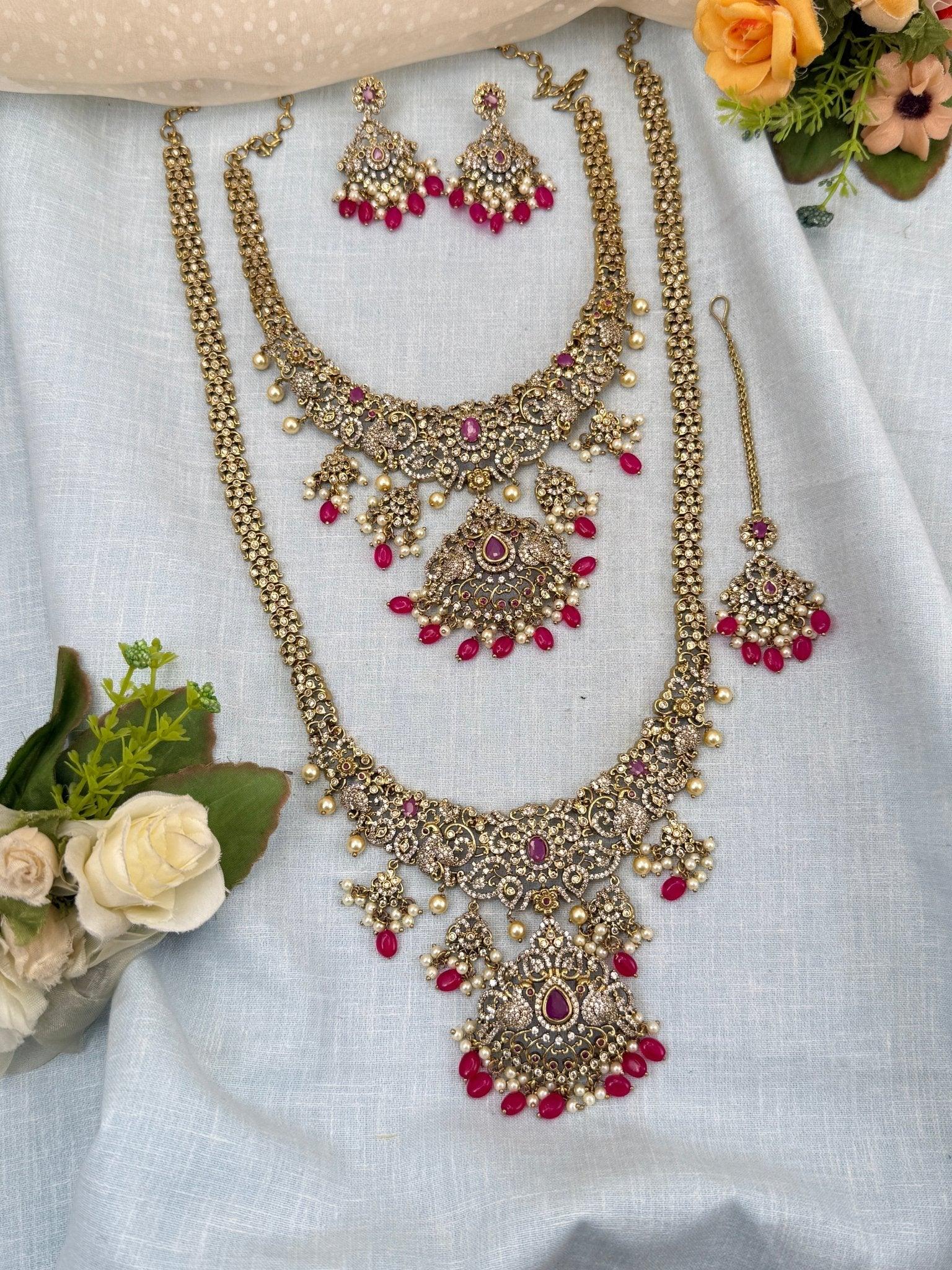Luxurious Victorian Semi Bridal Necklace Set 575 - Mahilas