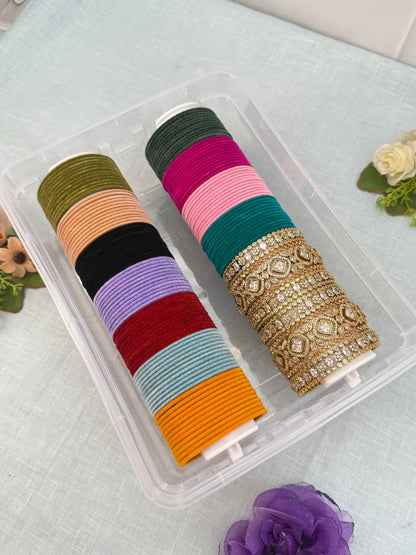 Luxurious Victorian Stone Bangle Set with Velvet Bangles Box - 3468 - Mahilas