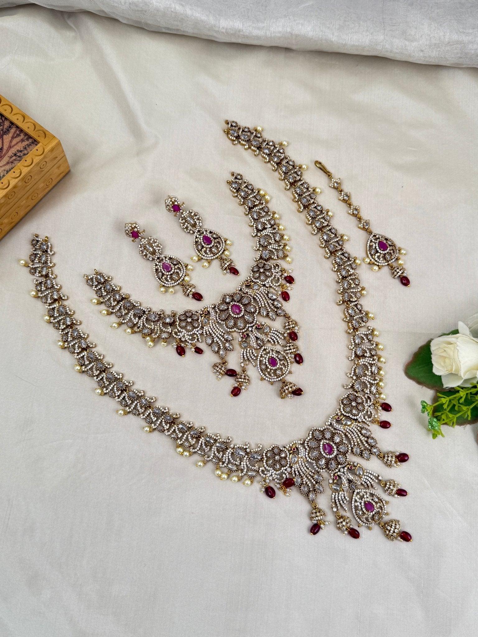 Luxurious Victorian Stone Bridal Necklace Set 274 - Mahilas