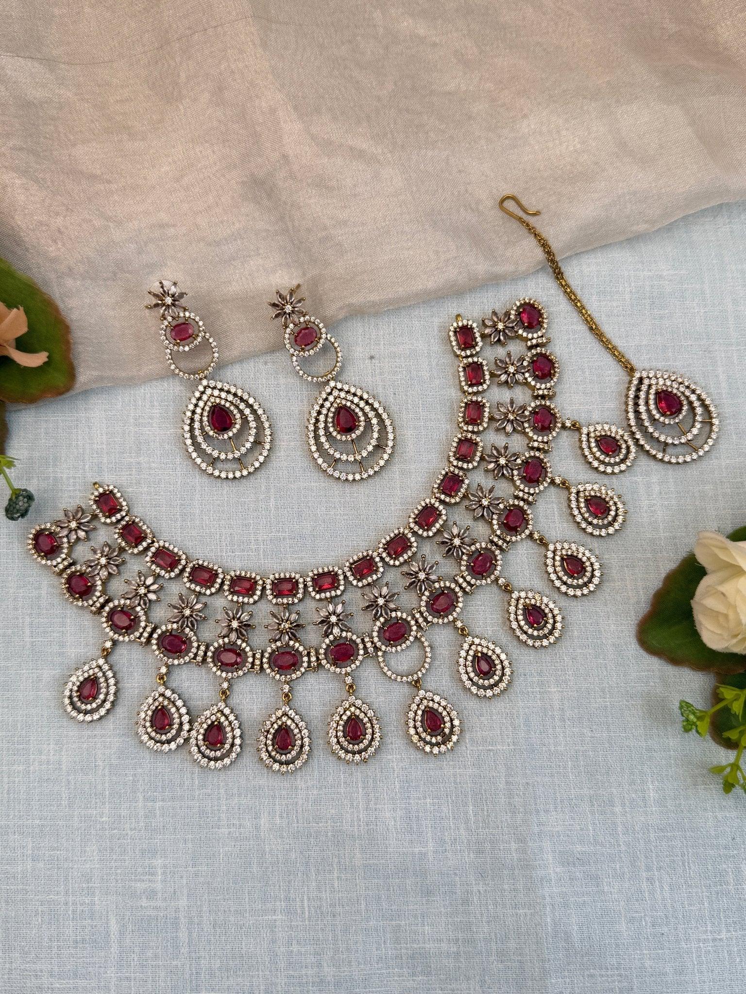 Luxurious Victorian Stone Choker Necklace Set 0548 - Mahilas