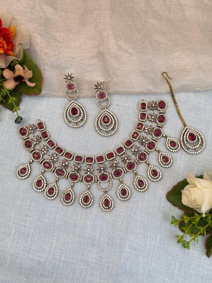 Luxurious Victorian Stone Choker Necklace Set 0548 - Mahilas