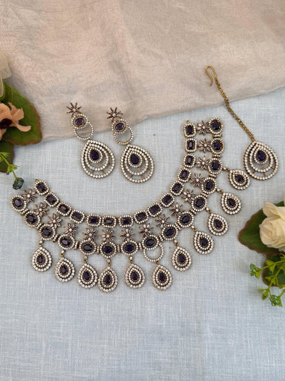 Luxurious Victorian Stone Choker Necklace Set 0549 - Mahilas