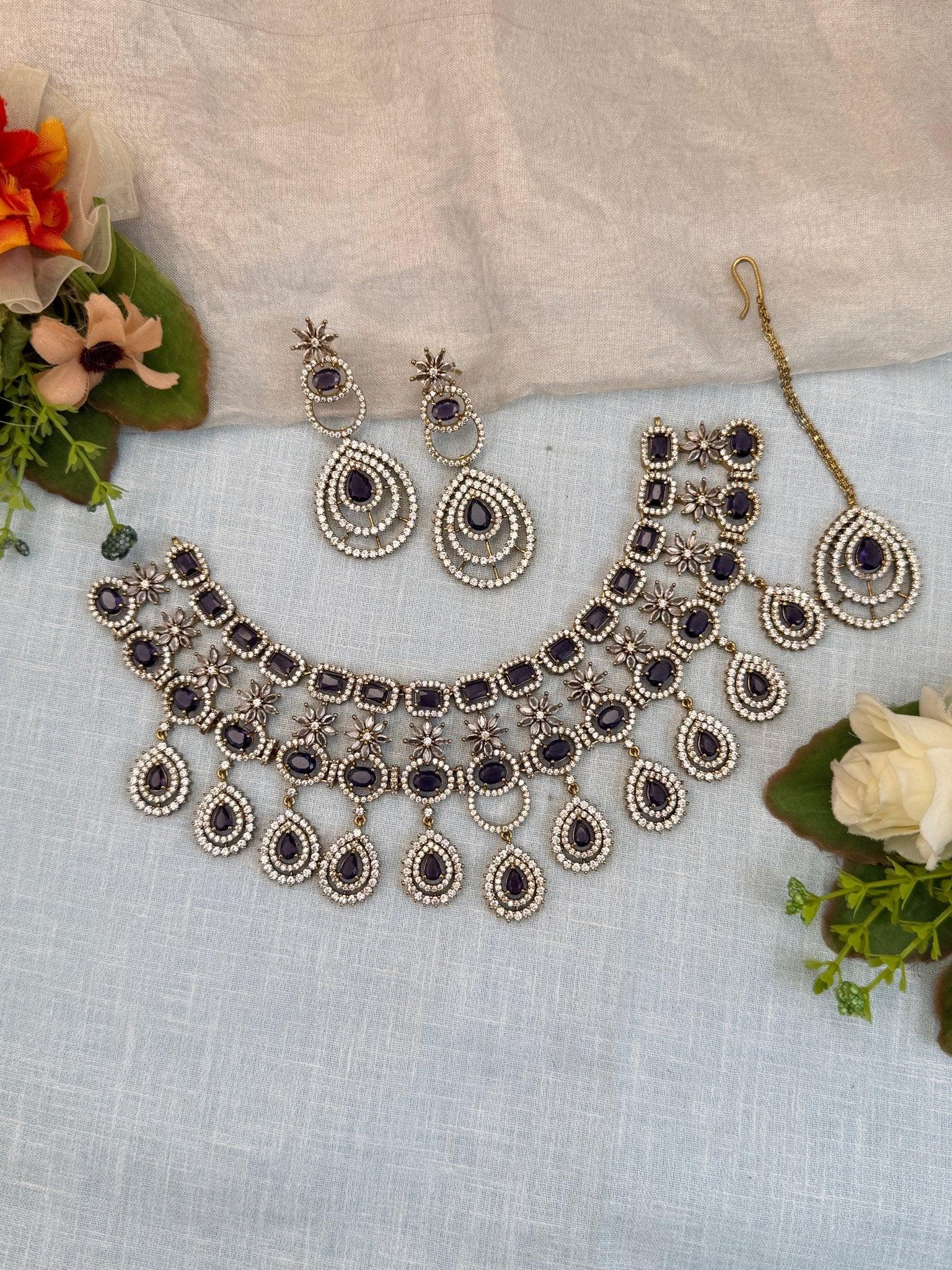 Luxurious Victorian Stone Choker Necklace Set 0549 - Mahilas